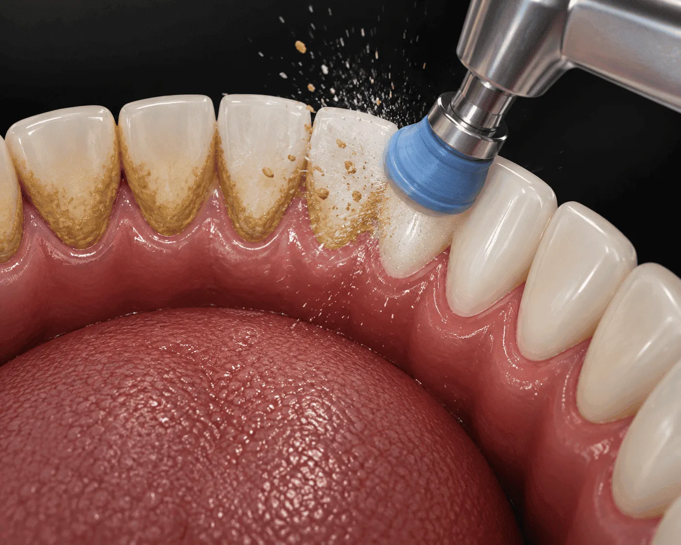 Dentist performing oral prophylaxis procedure