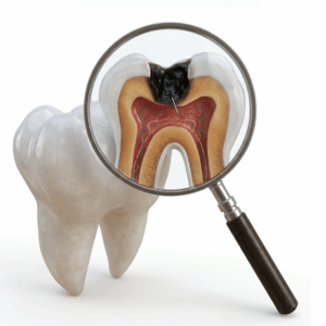 tooth with a magnifying glass